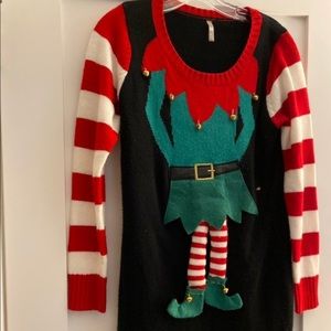 Christmas Sweater Dress with moveable Elf legs and actual bells.